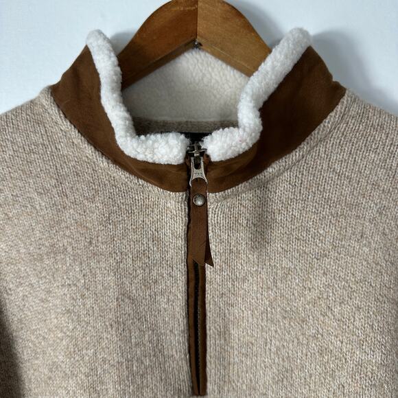 Orvis Lambswool 1/4 Zip Sweater XXL Beige Sherpa Collar Suede Trim F21 Outdoor - Picture 6 of 11